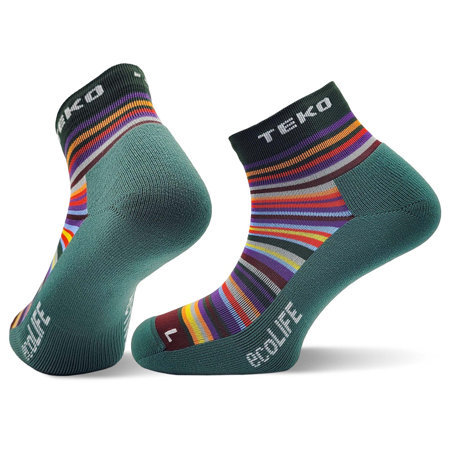 TEKO eco LIFE - SPECTRE 3.0 - Medium Half Cushion Socks - Green Stripe