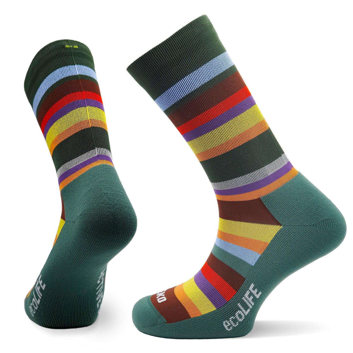 TEKO eco LIFE - SATURN 2.0 - Light Half Cushion Socks - Green Stripe - TEKO eco-performance